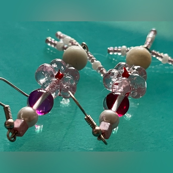 GIRLY HIPPIE - Pink White Silver - handmade natural amazonite hook earrings - Picture 10 of 11